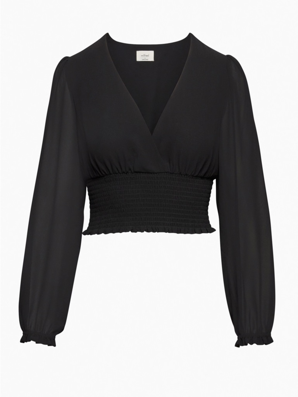 NWT! Aritzia Wilfred Wistful Blouse - Black Puff Sleeve Cropped Boho Top